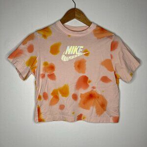 Nike Girls Medium Festival Boxy Loose Fit Tie-Dye Pink Orange Cropped T-Shirt
